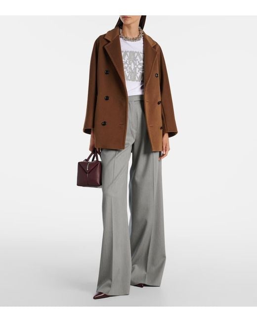 Pantalones Anchos Baden De Lana Virgen Max Mara de color Gray