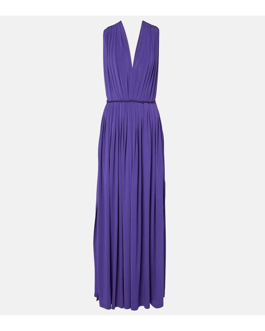 Max Mara Purple Walter Pleated Jersey Maxi Dress