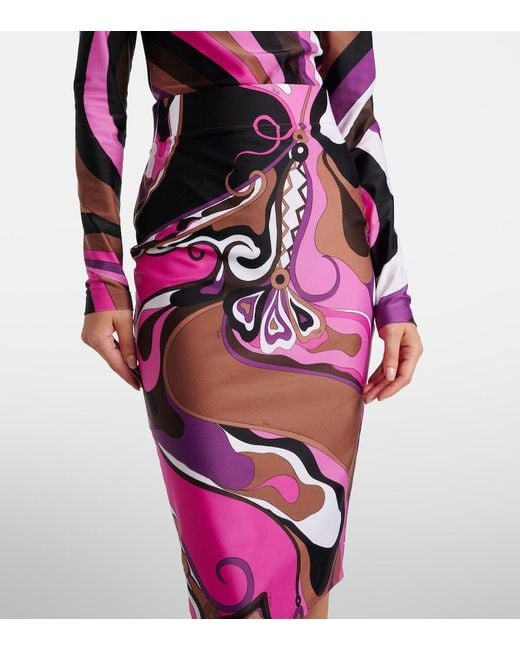 Emilio Pucci Pink Printed Pencil Midi Skirt