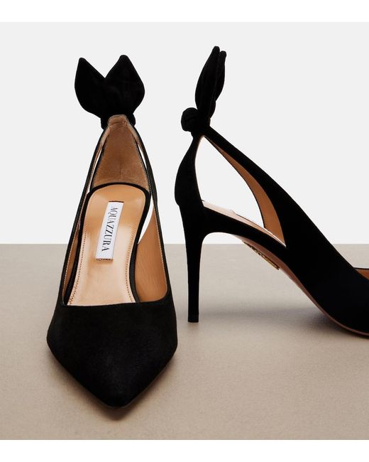 Aquazzura Black Bow Tie 85 Suede Pumps