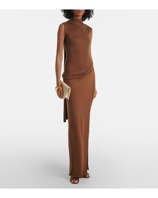 AYA MUSE Brown Nou Draped Silk-Blend Maxi Dress