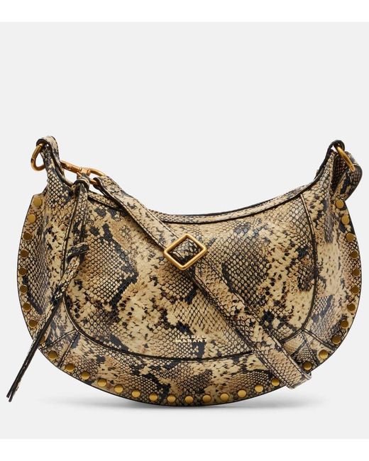 Isabel Marant Natural Oskan Moon Snake-Effect Leather Shoulder Bag