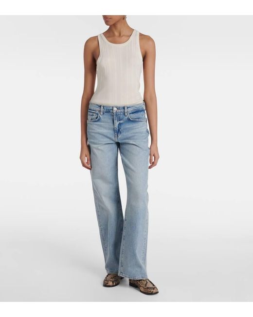 7 For All Mankind Blue Tess Mid-Rise Straight Jeans