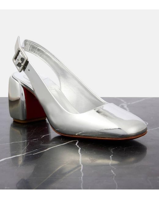 Christian Louboutin White Slingback-Pumps Minny 70 Aus Metallic-Leder