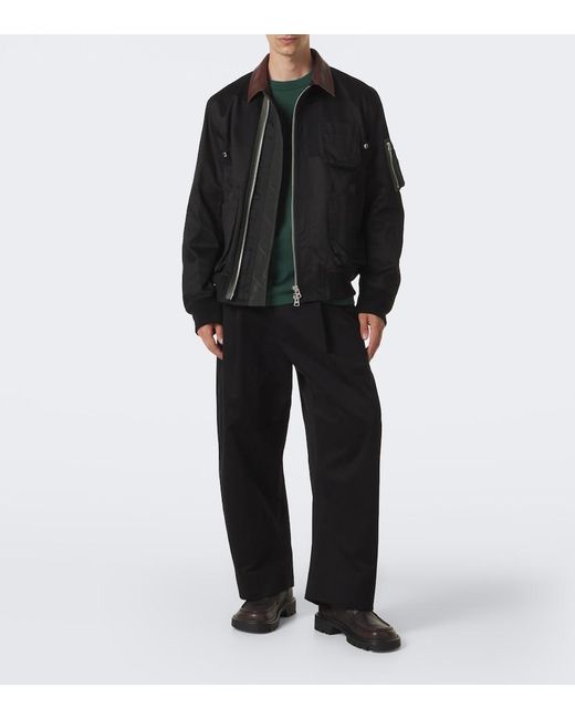 Sacai Black Leather-Trimmed Cotton Blouson Jacket for men