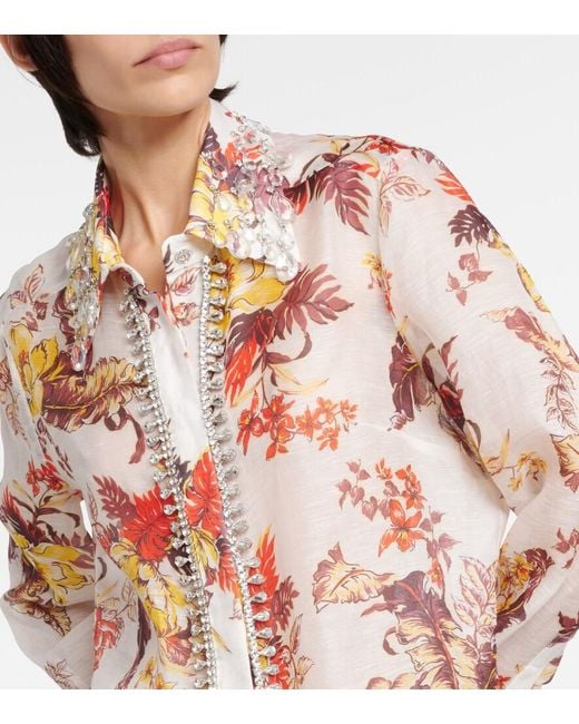 Zimmermann White Printed Linen Blend Matchmaker Tropical Shirt
