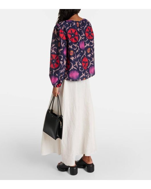 Velvet Red Fraser Printed Cotton And Silk Blouse