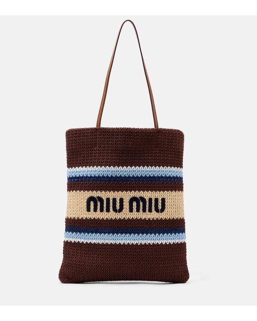 Miu Miu Multicolor Striped Raffia-Effect Shopper