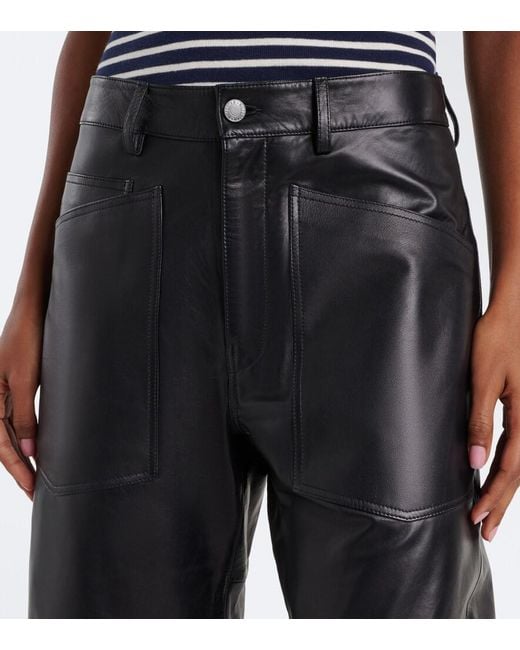 Nili Lotan Black Leather Barrel-Leg Pants