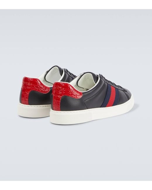 Gucci Blue Ace Webbing-trimmed Leather Sneakers for men