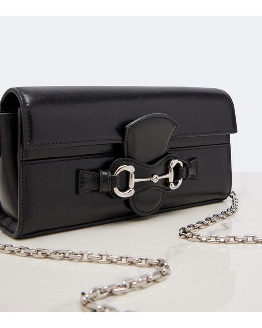 Gucci Black Horsebit Leather Wallet On Chain