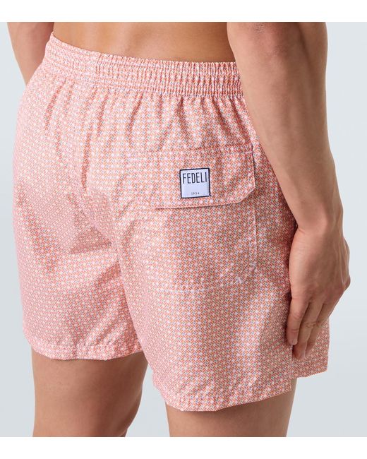 Fedeli Pink Madeira Printed Swim Trunks for men