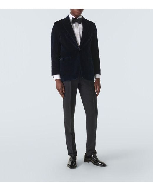 Rubinacci Blue Modluca Wool Tuxedo Pants for men