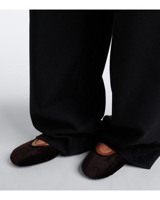 Dries Van Noten Black Leather-Trimmed Velvet Ballet Flats