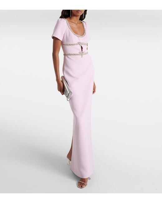 Self-Portrait Pink Crystal-Embellished Crepe Gown