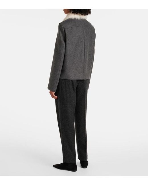 Totême  Black Shearling-Trimmed Wool-Blend Jacket