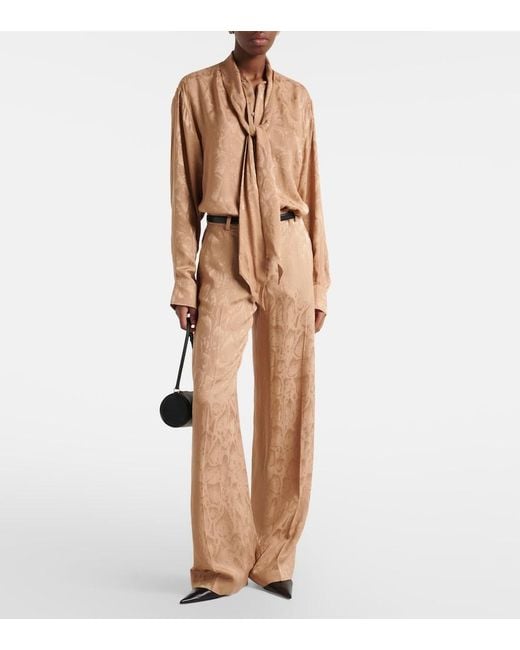 Stella McCartney Natural Silk-Blend Wide-Leg Pants