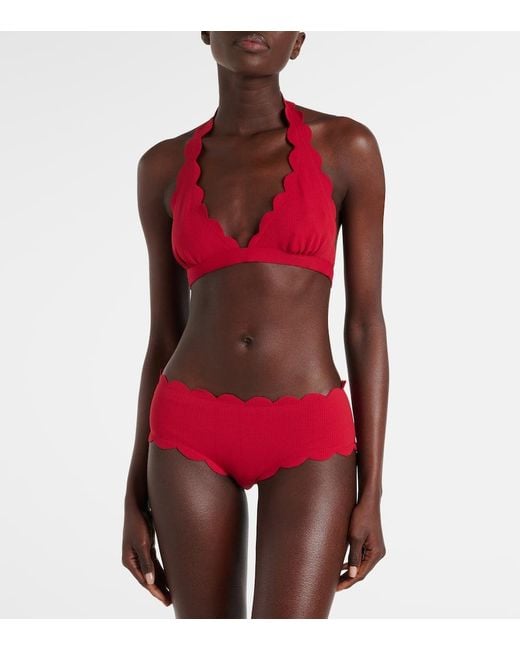 Marysia Swim Red Spring Scalloped Halterneck Bikini Top