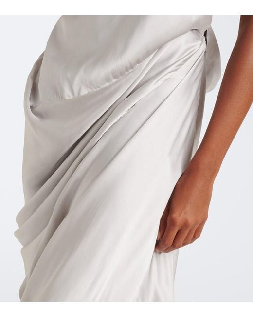 Vivienne Westwood White Glossa Draped One-Shoulder Satin Maxi Dress
