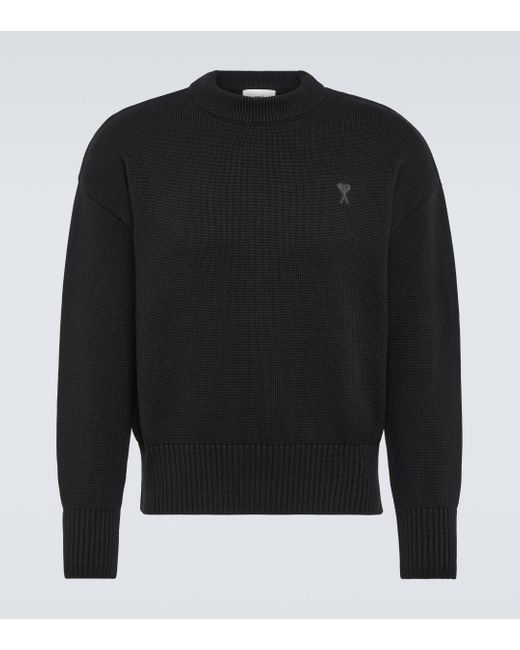 AMI Black Cotton And Wool Sweater for men