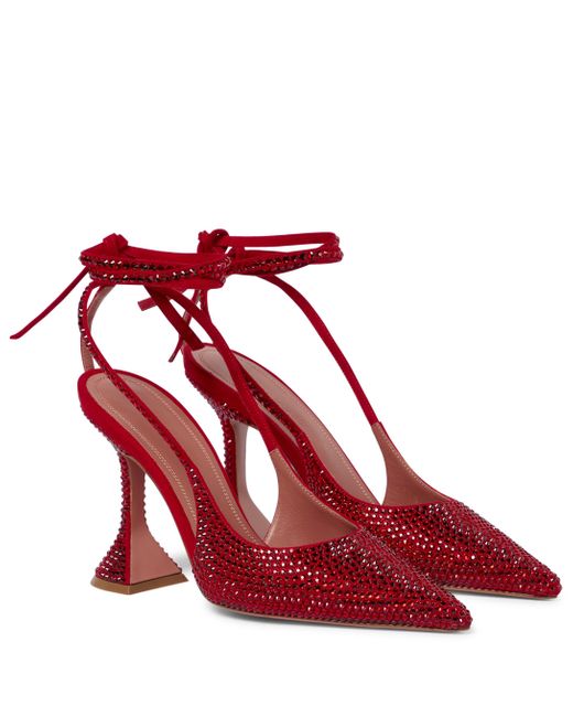 AMINA MUADDI Red Karma Embellished Suede Pumps