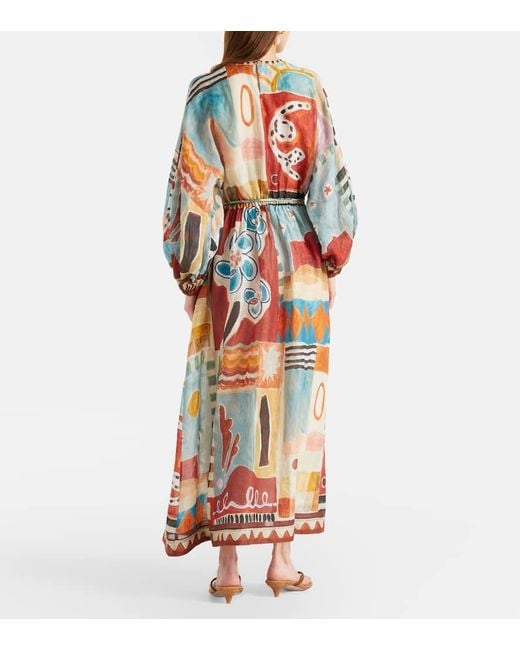 ALÉMAIS Multicolor Michelle Printed Ramie Midi Dress