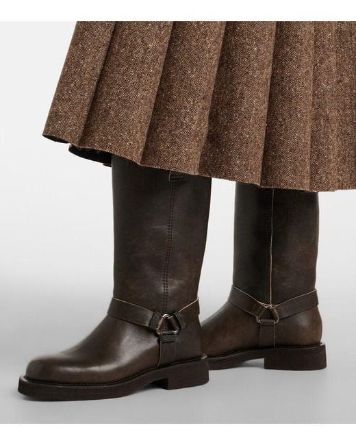 Brunello Cucinelli Black Monili Leather Knee-High Boots