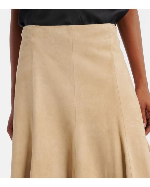 Khaite Natural Lenno Suede Midi Skirt