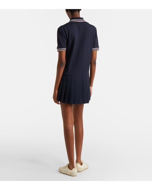 Tory Burch Blue Striped Pleated Polo Dress