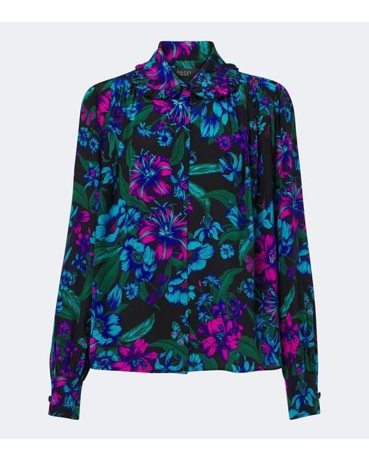 Gucci Blue Flora Silk Shirt