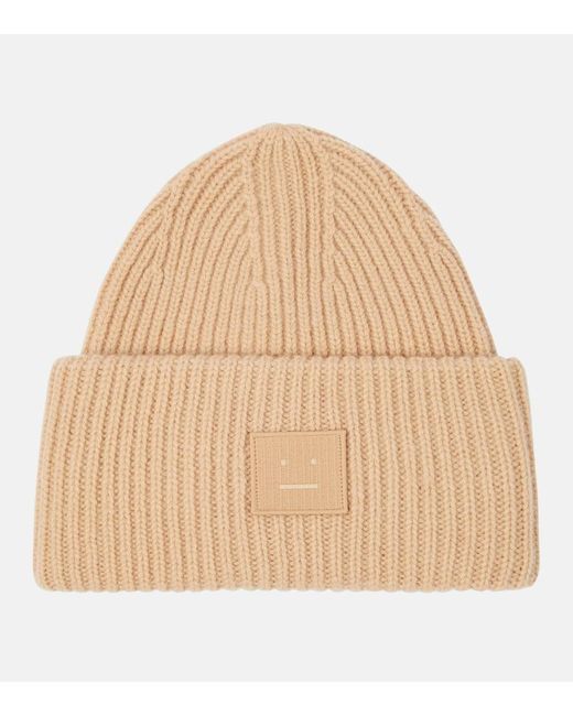 Acne Natural Large Face Ribbed-knit Wool Beanie