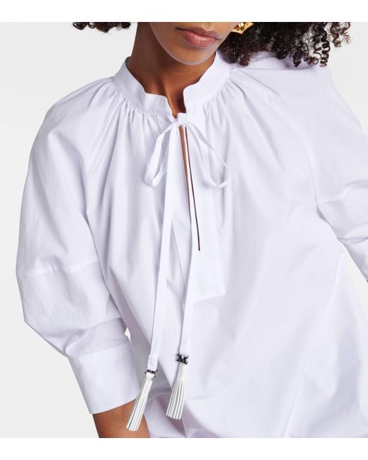 Max Mara White Capri Puff-sleeve Cotton Blouse