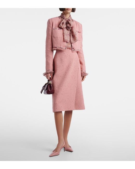 Dolce & Gabbana Pink Cotton-Blend Tweed Midi Skirt