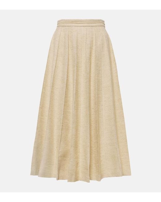 Loro Piana Natural Fumiko Wool, Linen And Silk Midi Skirt