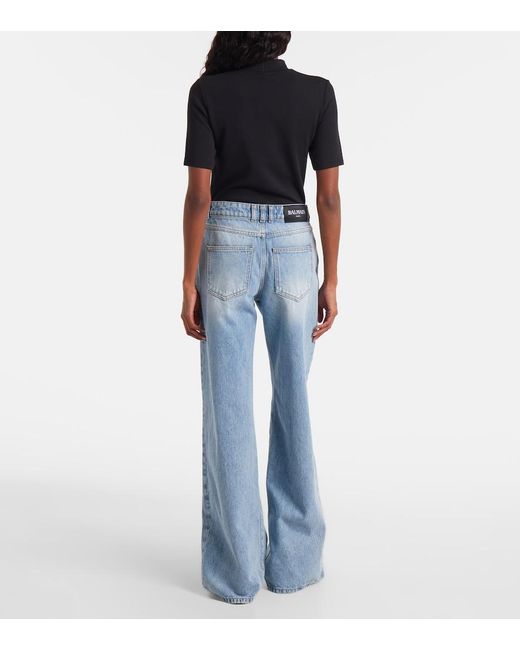Balmain Blue Mid-Rise Wide-Leg Jeans