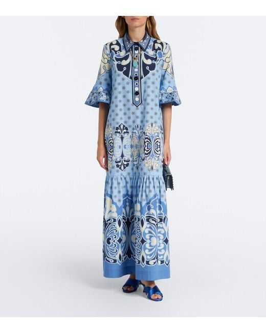 LaDoubleJ Blue Artemis Printed Cotton Poplin Maxi Dress