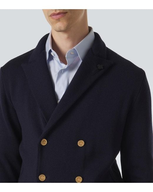 Lardini Blue Double-Breasted Virgin Wool Blazer for men