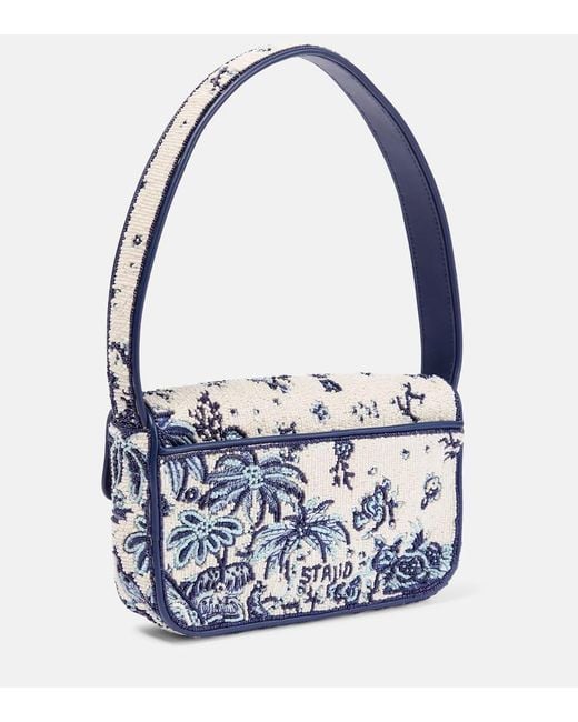 Staud Blue Tommy Beaded Shoulder Bag
