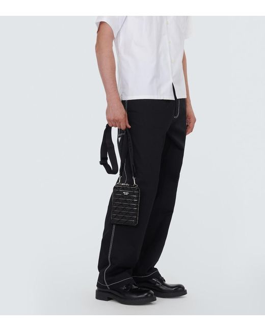 Prada Black Embellished Leather Phone Case for men
