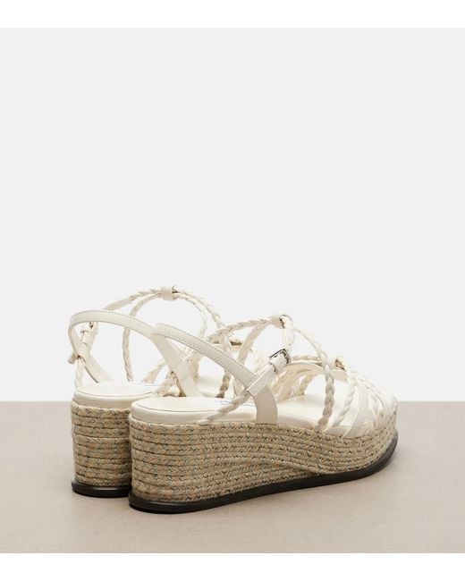 Jimmy Choo White Nyra Braided Leather Espadrille Wedges