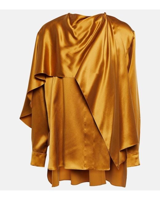 Roksanda Yellow Kata Draped Silk Satin Top