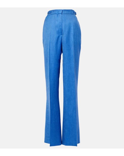 Gabriela Hearst Blue Vesta Wool, Silk, And Linen Flared Pants