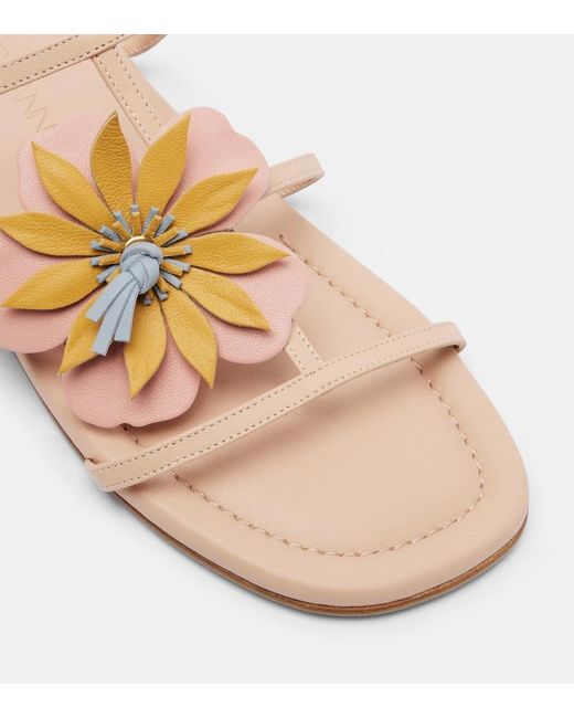 Zimmermann Pink Lilia Floral-Applique Leather Sandals