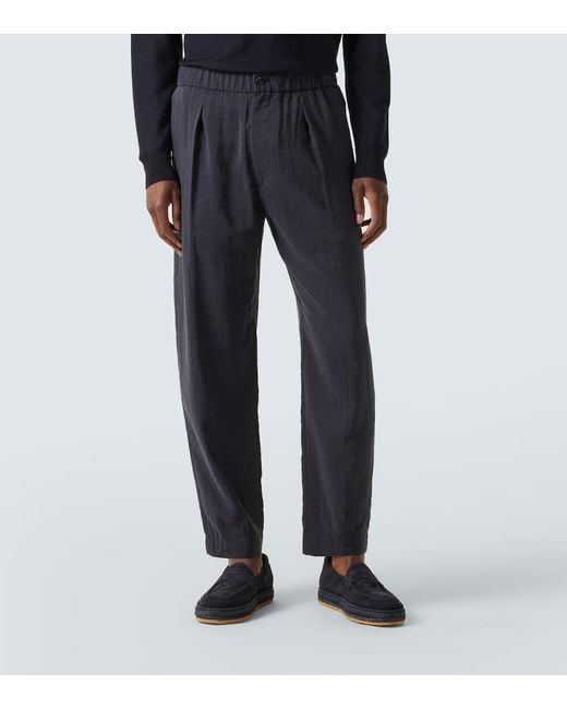 Giorgio Armani Blue Silk-Blend Tapered Pants for men