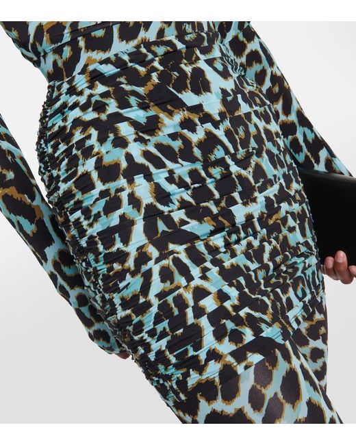 Alex Perry Green Kiran Ruched Leopard-Print Miniskirt
