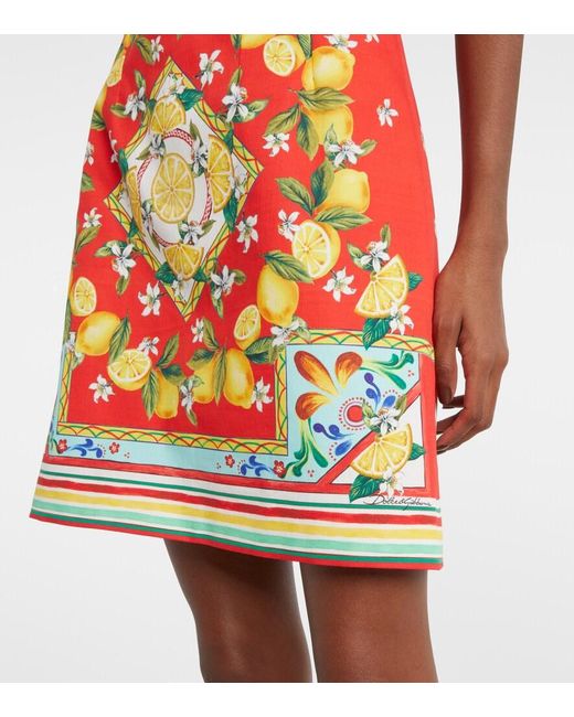 Dolce & Gabbana Red Printed Cotton Minidress