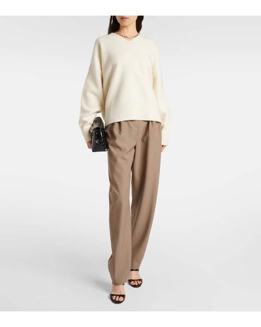 Pantalones Barrel De Lana Virgen De Tiro Alto Rohe de color Natural