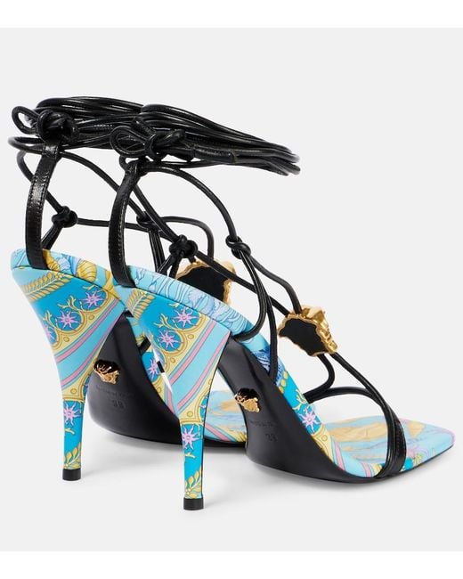 Versace Blue La Medusa Printed Leather Sandals