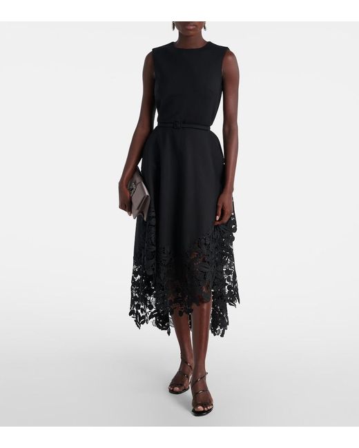 Oscar de la Renta Black Wool-Blend And Lace Cocktail Dress