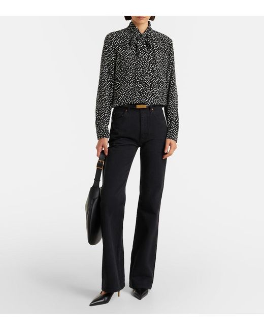 Nili Lotan Black Janese Bow-Detail Polka-Dot Silk Blouse